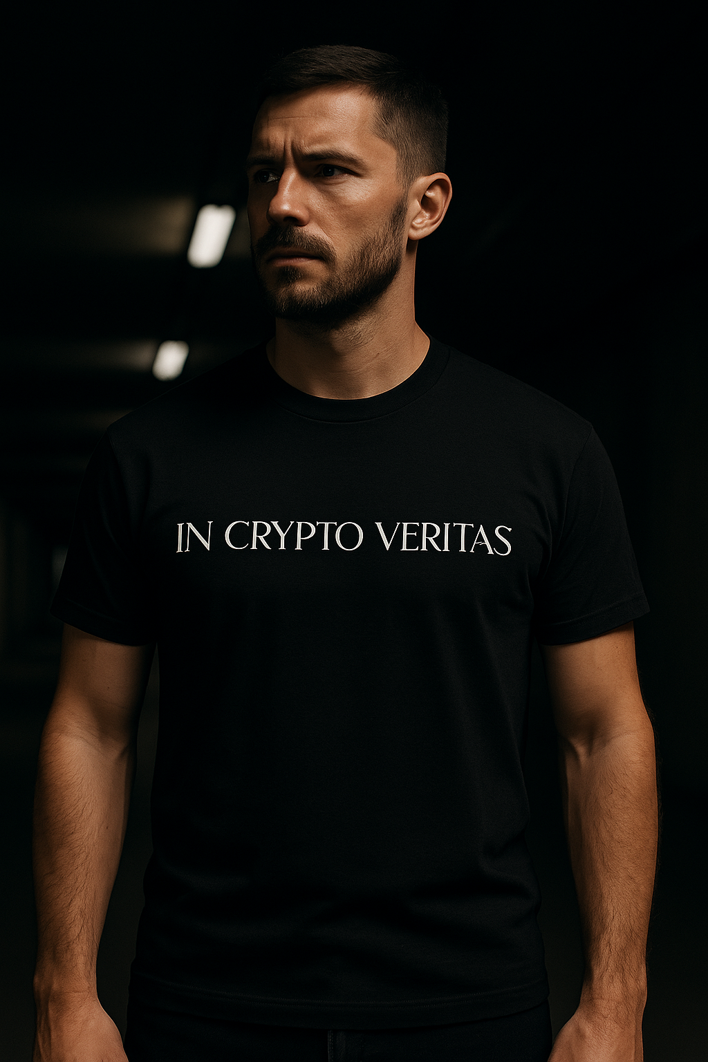 Premium Men's T-shirt with print | In Crypto Veritas