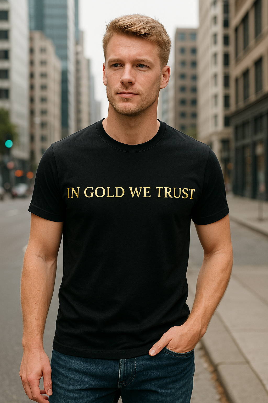 Premium Men's T-shirt gold print for Crypto Fans