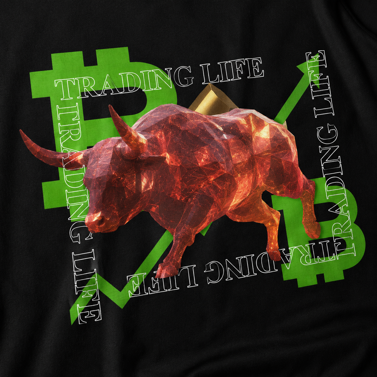Detal nadruku Green & Bull na czarnej koszulce męskiej