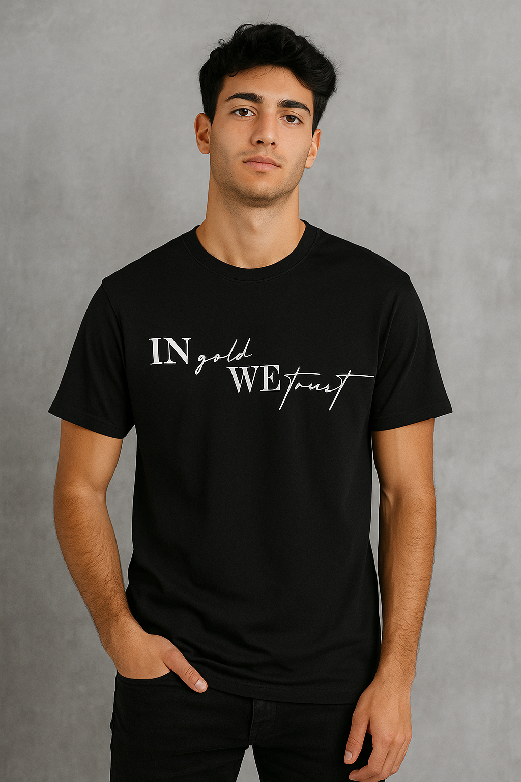 Premium Men's T-shirt with print | In Gold We Trust